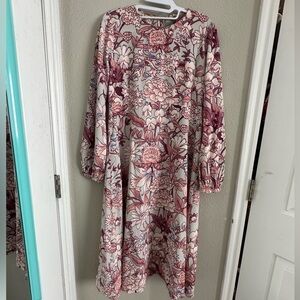 Vintage Style ASOS Midi Dress Long Sleeve Floral Silk Dress A Line Sz 10